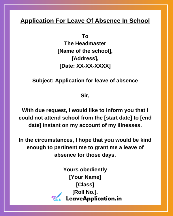 application letter in school for leave