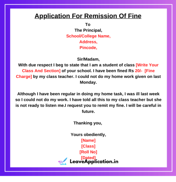 Application For Remission Of Fine 10 Samples 