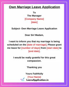 leave application letter for self marriage