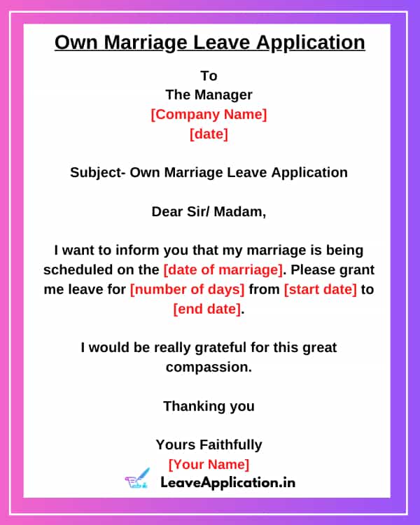 email to manager for my marriage leave