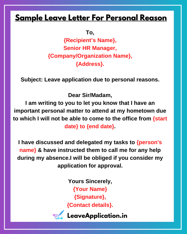 Sample Leave Letter For Personal Reason pdf, Leave Application For Office For Personal Reason, Leave Mail To Manager For Personal Reason, Leave Application For Personal Reason