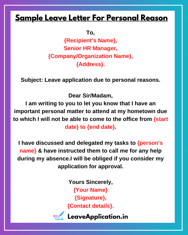 Leave Application For Office For Personal Reason (10+ Sample)