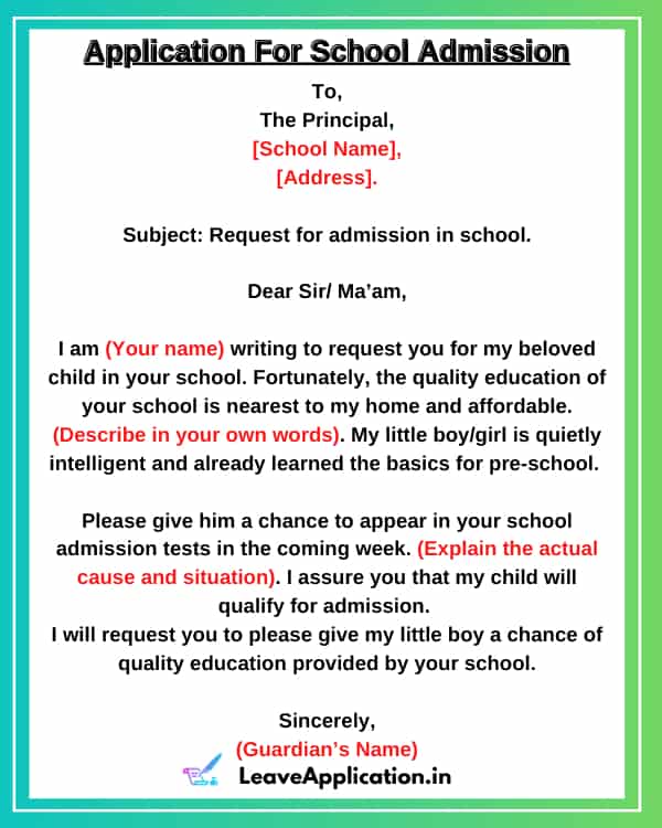 How To Write Application Letter For School