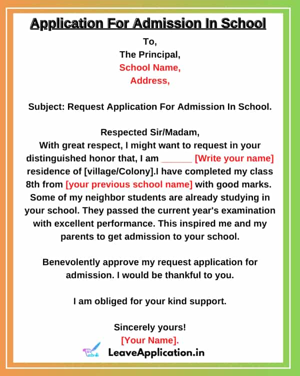 letter of application in school