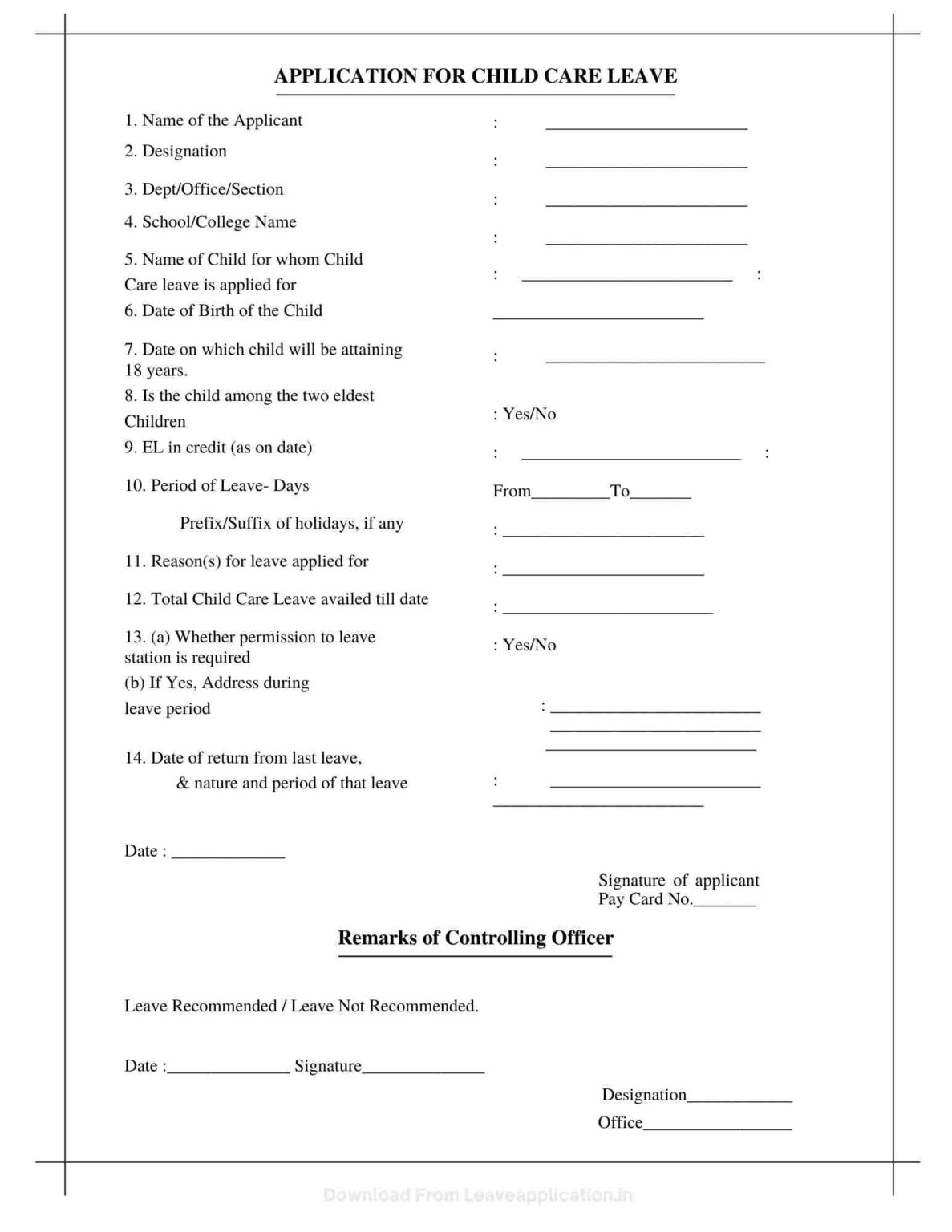 application-for-child-care-leave-10-sample