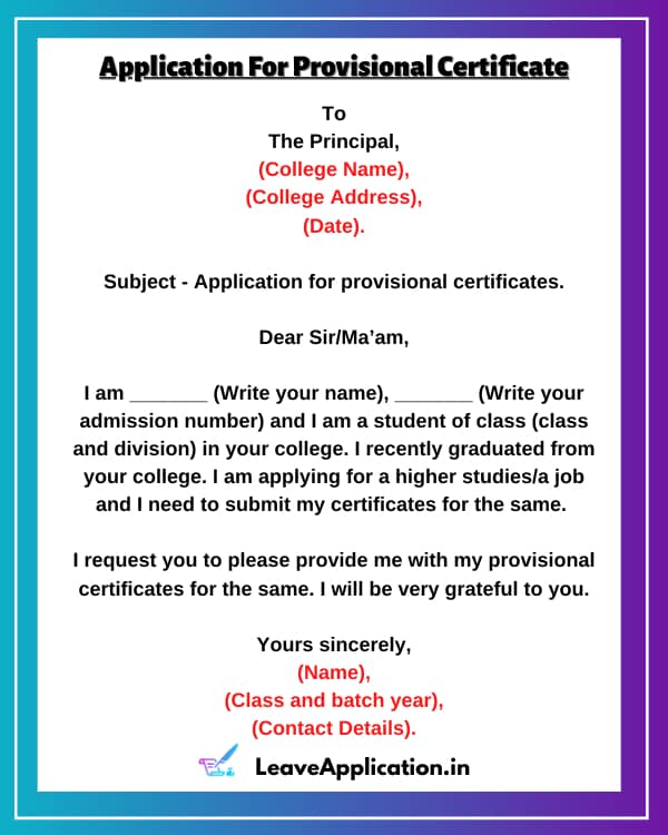 Application For Provisional Certificate 6 Sample 