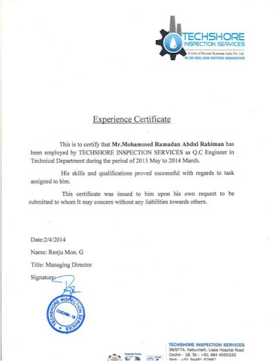 Job Experience Certificate, proof of work experience sample letter