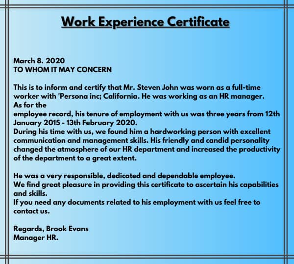Work Experience Certificate, Job Experience Certificate